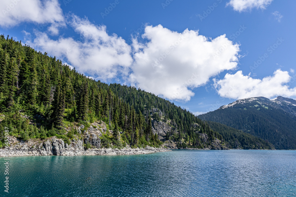 view at Garibaldi lake beautiful sunny morning with clouds on bluew sky. view at Garibaldi lake beautiful sunny morning with clouds on bluew sky.