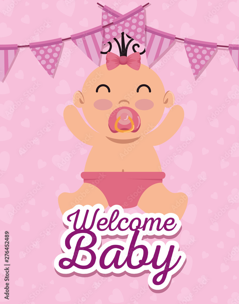 girl baby with party banner decoration girl baby with party banner decoration