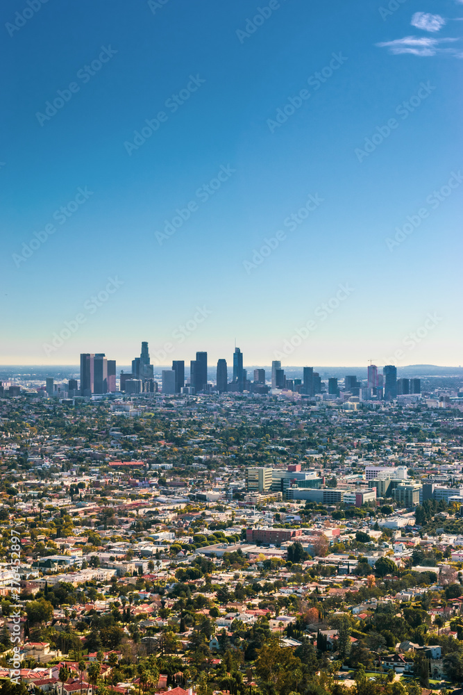 City view of Los Angeles from Astronomical Observatory and Griffith Park, print copy space for text	
