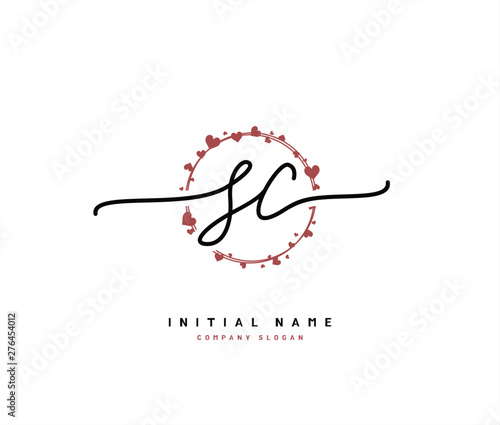 S C SC Beauty vector initial logo, handwriting logo of initial signature, wedding, fashion, jewerly, boutique, floral and botanical with creative template for any company or business.