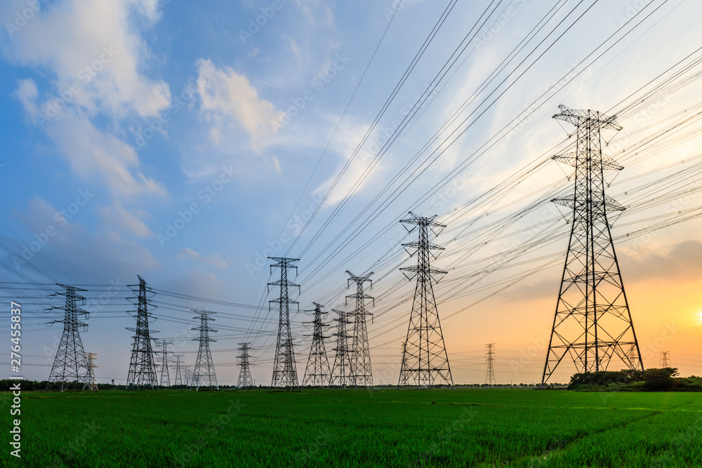 High voltage post,High voltage tower sky sunset background