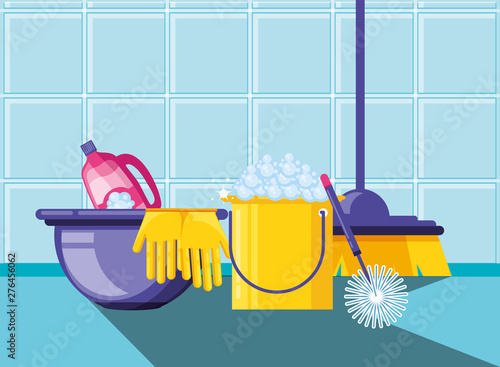 housekeeping tools with set icons