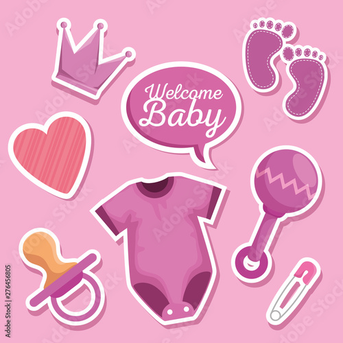 pijama with pacifier and rattle with chat bubble message