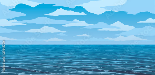 vector blue calm ocean shore 