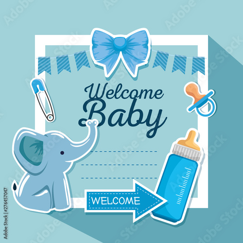 card decoration invitation with feeding bottle and elephant