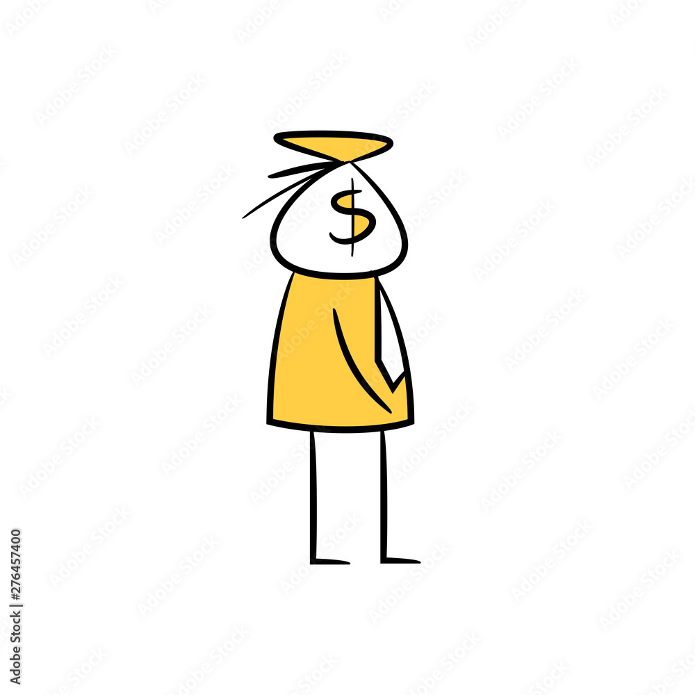 business and money purse head business concept , doodle character design
