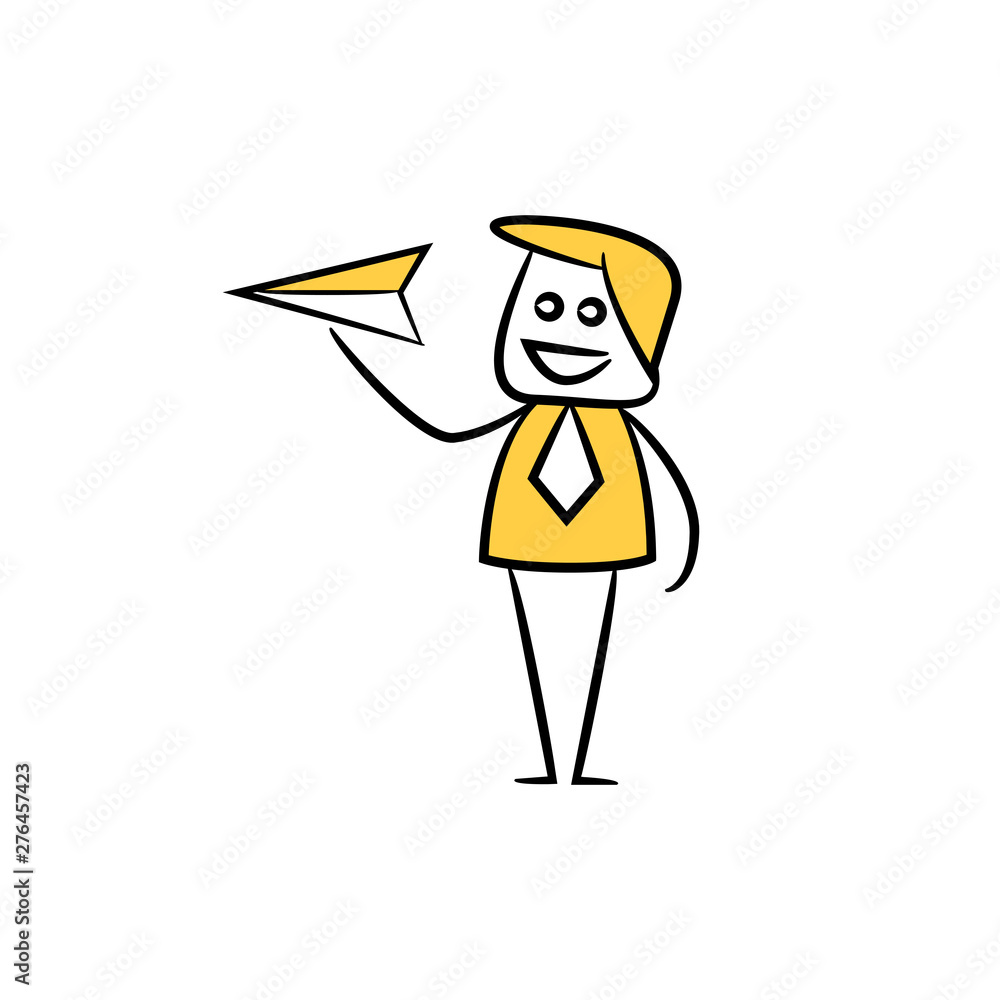 businessman playing paper plane, doodle character design