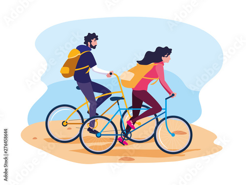 Fototapeta Naklejka Na Ścianę i Meble -  young couple riding bike avatar character