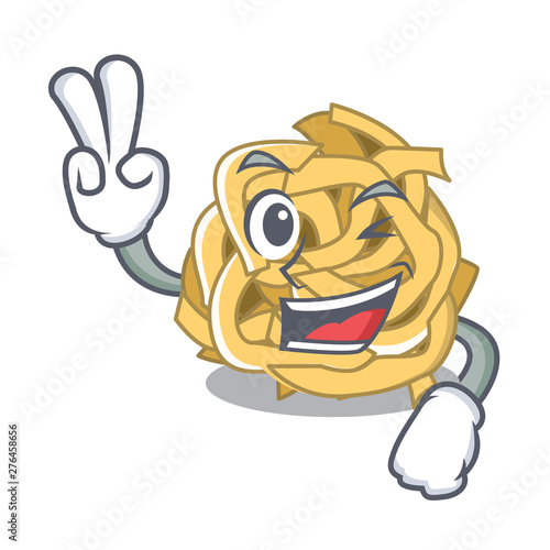 Two finger fettuccine is served on cartoon plate