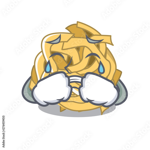 Crying fettuccine is cooked in character pan