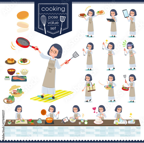 flat type White dress women_cooking