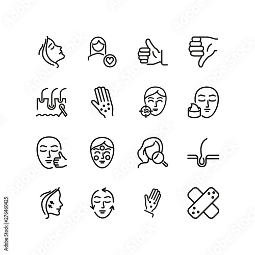 Skin and face line icon set