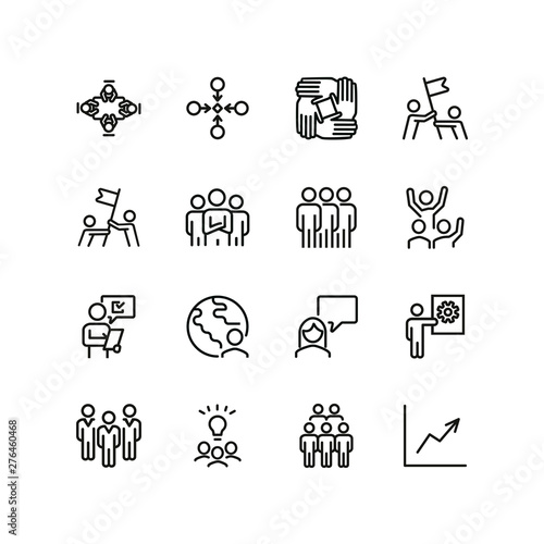 Team working together line icon set