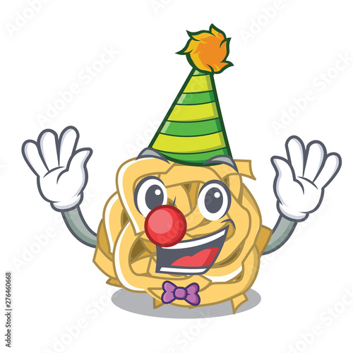 Clown fettuccine is put on cartoon board