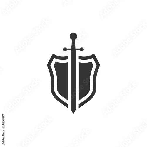 shield icon template black color editable. sword conception with shield symbol vector sign isolated on white background. Simple logo vector illustration for graphic and web design.