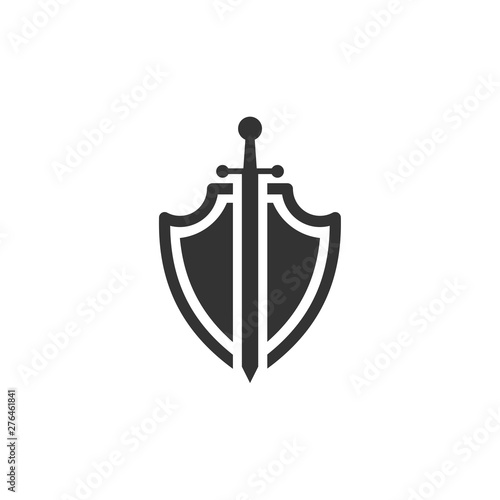 shield icon template black color editable. sword conception with shield symbol vector sign isolated on white background. Simple logo vector illustration for graphic and web design.