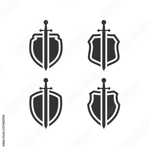 shield icon set template black color editable. sword conception with shield symbol vector sign isolated on white background. Simple logo vector illustration for graphic and web design.