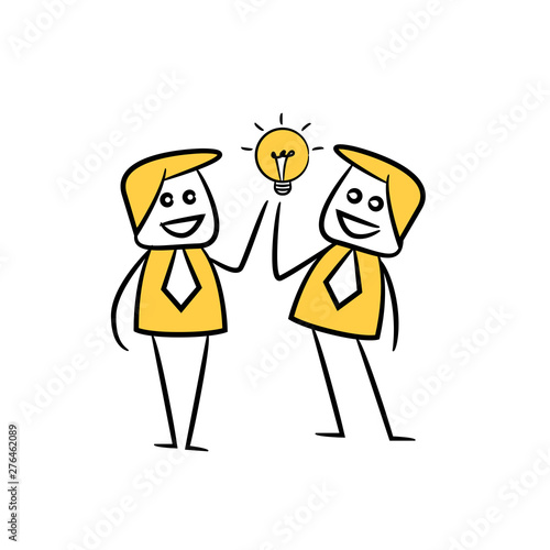 businessman showing light bulb, yellow character doodle design