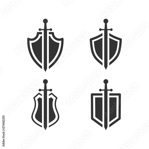shield icon set template black color editable. sword conception with shield symbol vector sign isolated on white background. Simple logo vector illustration for graphic and web design.