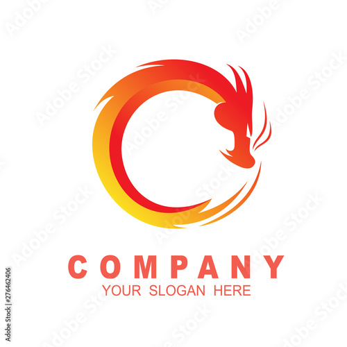 circular logo with dragon design template