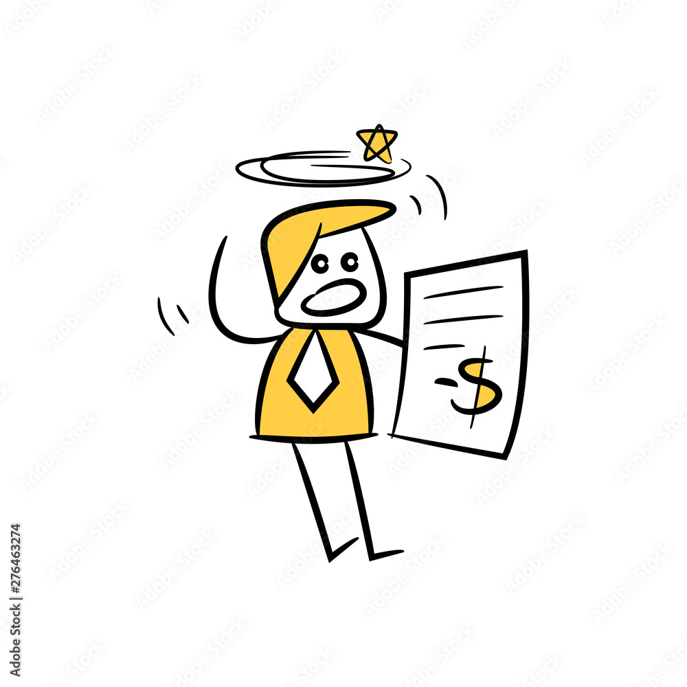 businessman stunning when see the bill, yellow character doodle design businessman stunning when see the bill, yellow character doodle design