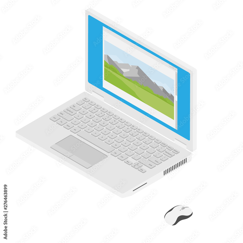 Laptop and computer mouse isometric view Laptop and computer mouse isometric view