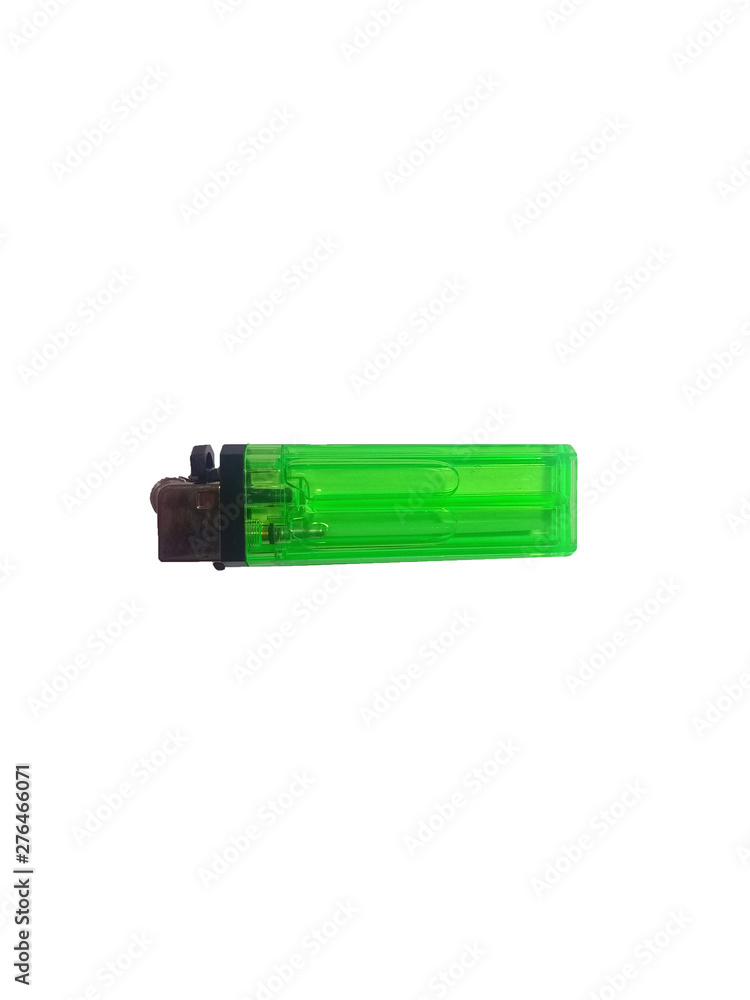 Clear green plastic gas lighter. Gas lighter isolated on white background Clear green plastic gas lighter. Gas lighter isolated on white background
