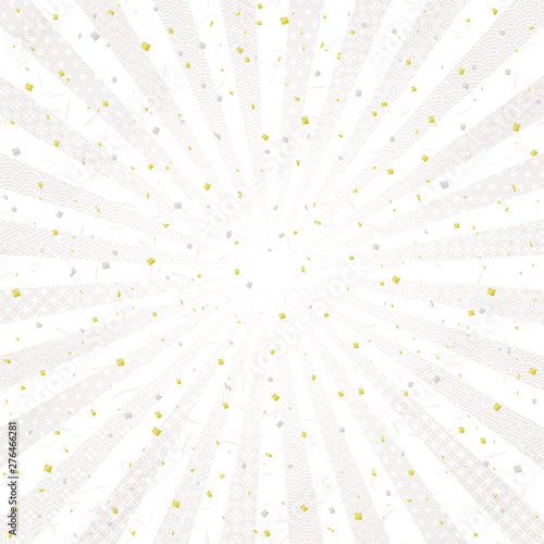 純白　放射状　金銀ちりばめた和風背景