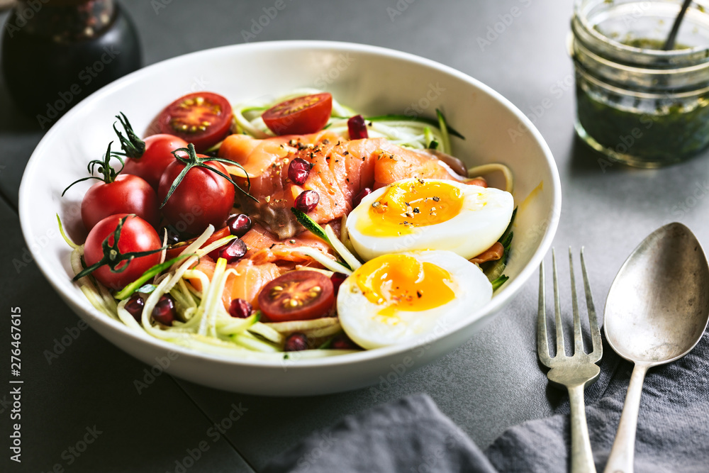 Zucchini zoodle with Smoked Salmon and Boiled Egg salad Zucchini zoodle with Smoked Salmon and Boiled Egg salad