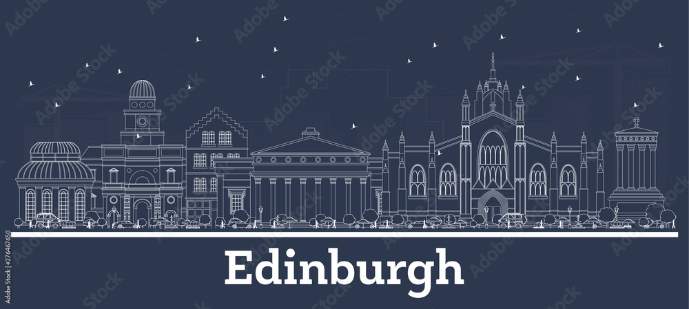 Outline Edinburgh Scotland City Skyline with White Buildings.