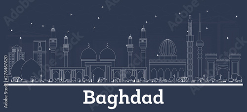 Outline Baghdad Iiraq City Skyline with White Buildings. photo