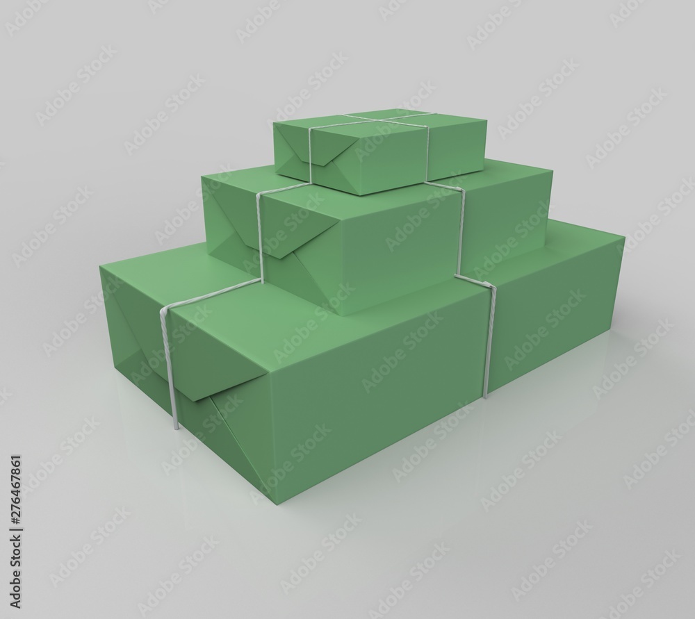 Gift box wrapped in craft paper with white thread isolated on white background. 3d illustration Gift box wrapped in craft paper with white thread isolated on white background. 3d illustration