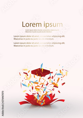 Open Red Gift Box and Confetti. Enter to Win Prizes. Vector Illustration.EPS 10.