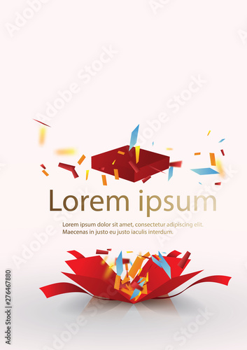 Open Red Gift Box and Confetti. Enter to Win Prizes. Vector Illustration.EPS 10.