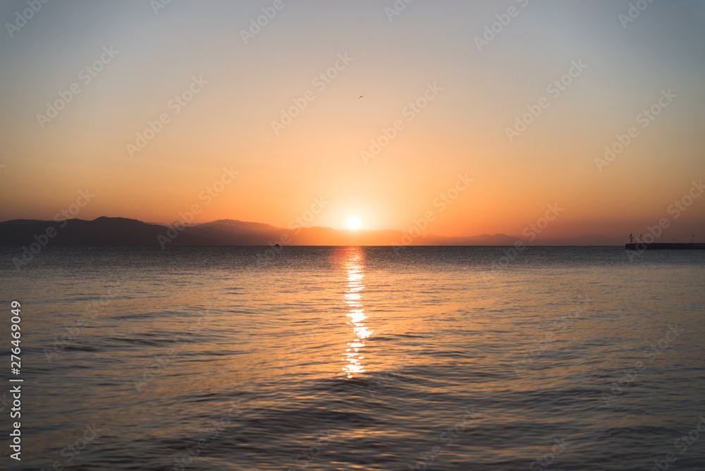 Sunrise over the Aegean Sea on Kos, Greece. 