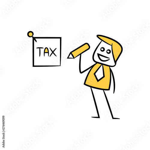 businessman writing tax note yellow doodle theme