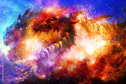 Cosmic dragon in space, cosmic abstract background © jozefklopacka