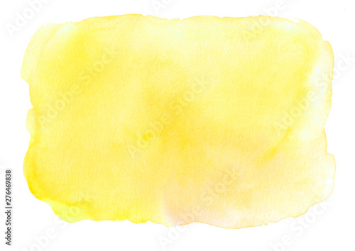Abstract yellow watercolor blot on a white background. Hand drawn. Color illustration with space for text and image. Use for card, text, logo, tag © Iuliia