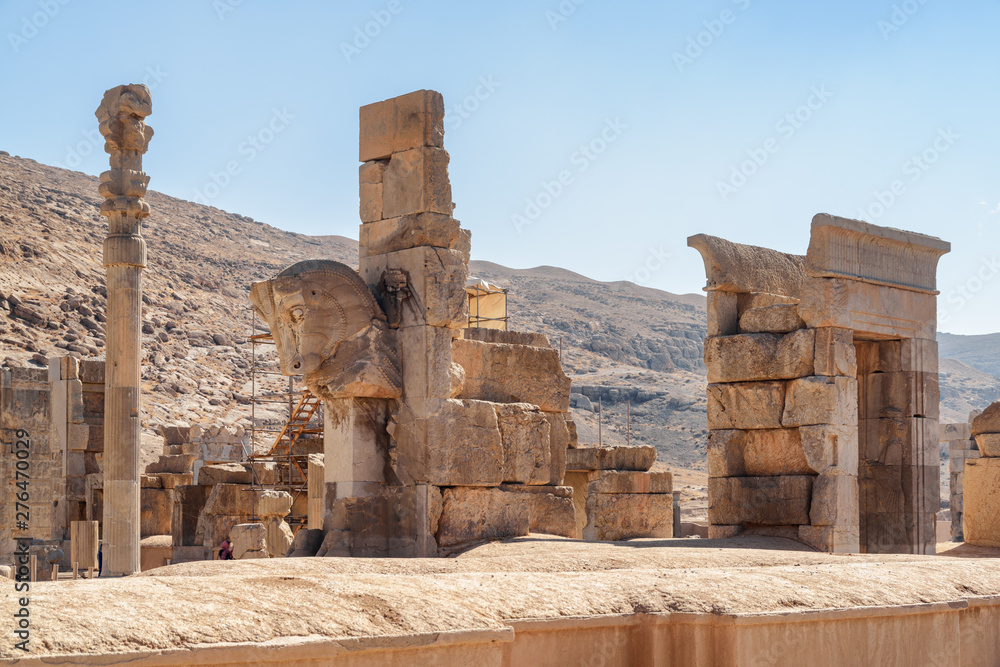 Awesome view of a bull sculpture in Persepolis, Iran