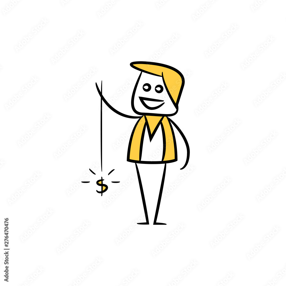 businessman holding money yellow doodle theme