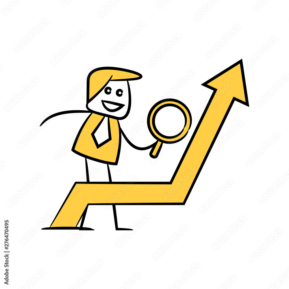 analyst using magnifier analysis graph yellow doodle theme