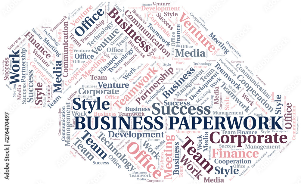 Business Paperwork word cloud. Collage made with text only.
