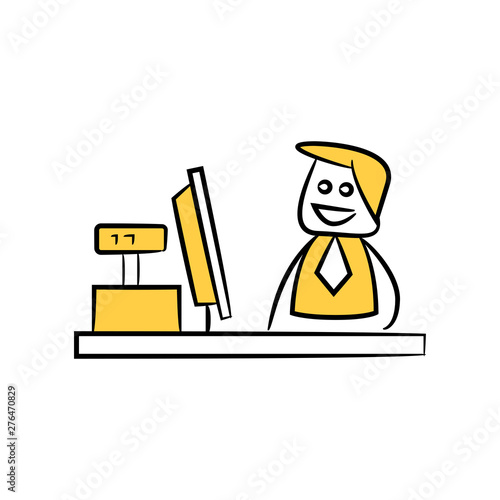 doodle stick figure businessman cashier