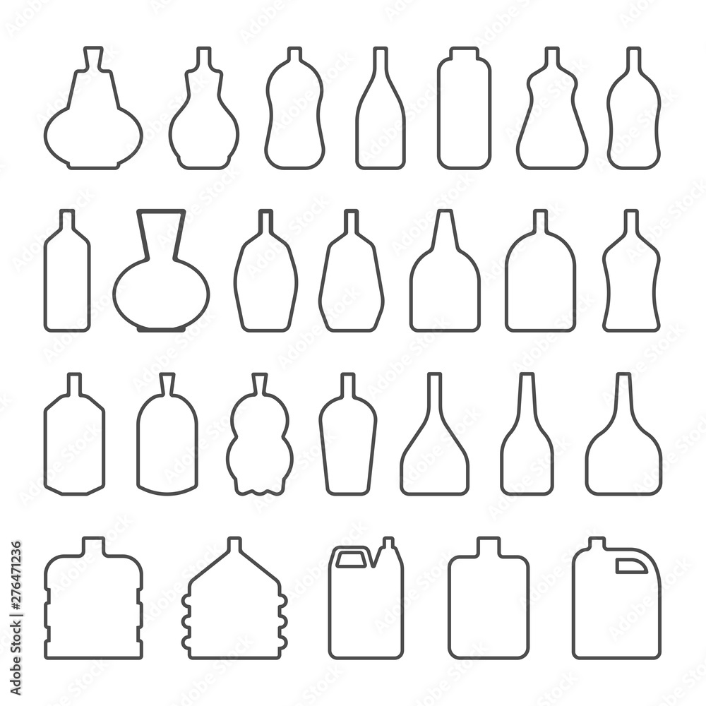Bottle , flask , vase , icon set line Bottle , flask , vase , icon set line