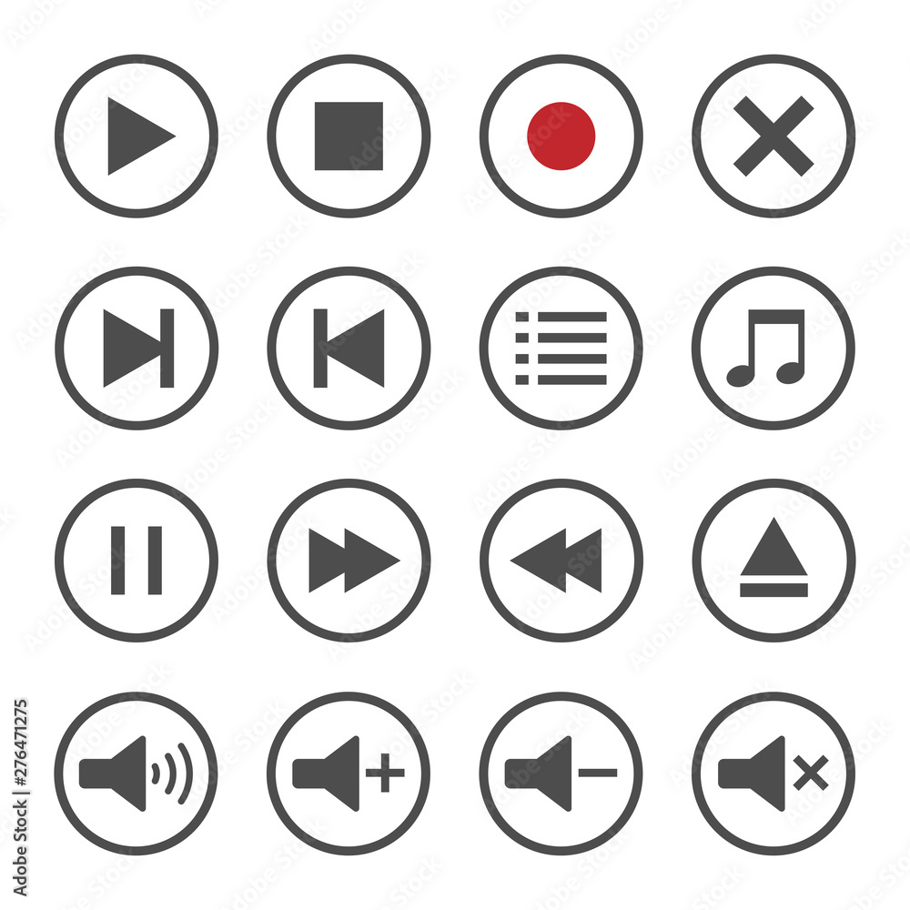 Media player button icons set Media player button icons set