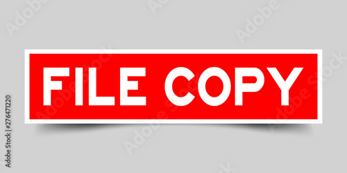 Square red sticker label in word file copy on gray background