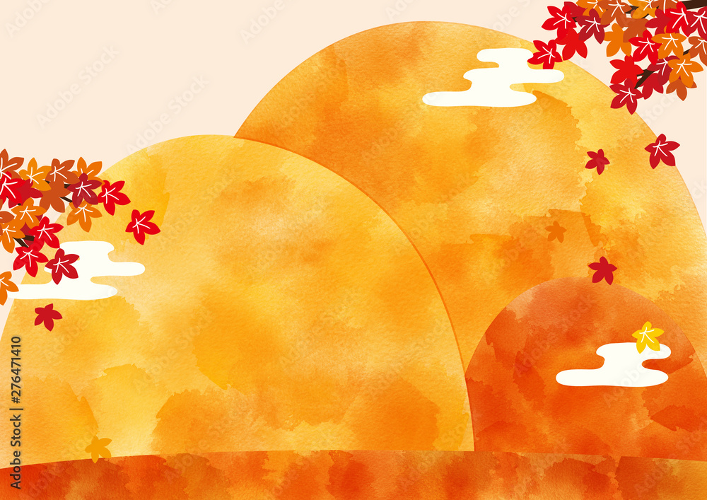 紅葉と秋の山 水彩 イラスト Stock イラスト Adobe Stock