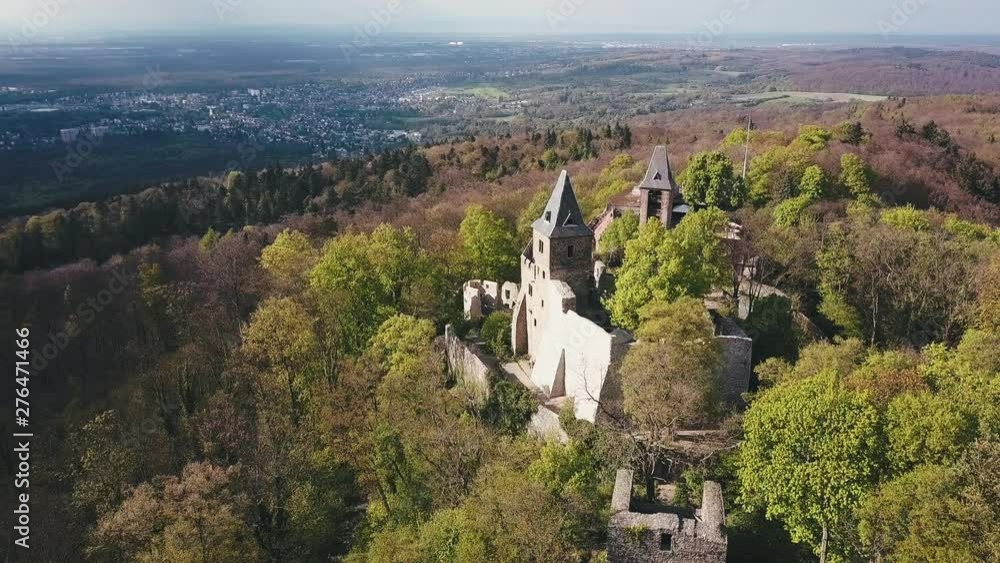 Aerial view of historic castle Frankenstein in summer Germany Eberstadt Odenwald in 4k Aerial view of historic castle Frankenstein in summer Germany Eberstadt Odenwald in 4k