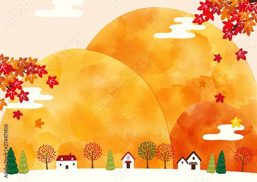 水彩 秋の山と街並 風景 背景イラスト Stock イラスト Adobe Stock 水彩 秋の山と街並 風景 背景イラスト Stock イラスト Adobe Stock