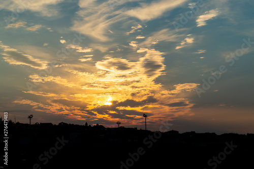 Wonderful Sunrise over Mazzarino, Caltanissetta, Sicily, Italy, Europe, Silhouette Landscape